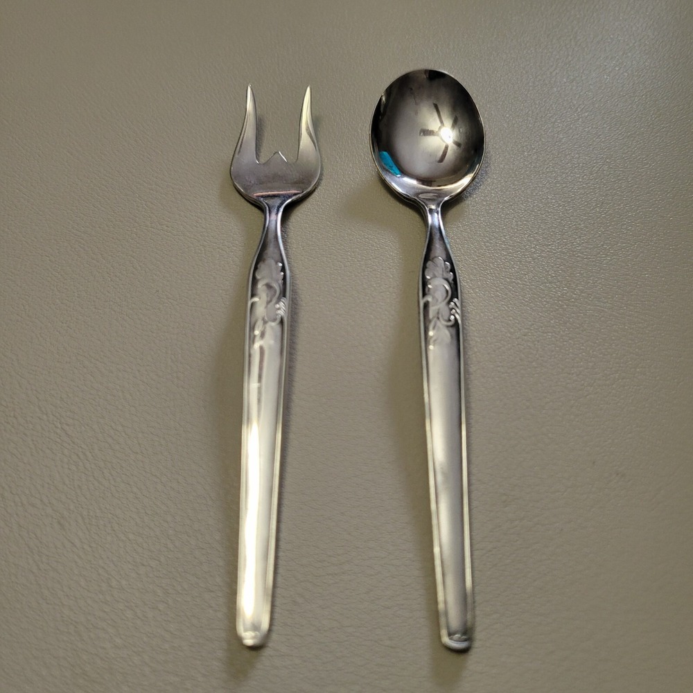 Art Nouveau Swedish‎ Scrolled Silverplate Cocktail Fork and Demitasse Spoon